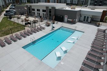 an aerial view of the pool at the Landing Aparments